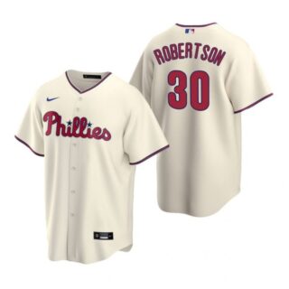 Men's #30 David Robertson Philadelphia Phillies Cool Base Jersey Cream