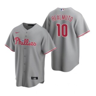 Men's #10 J.T. Realmuto Philadelphia Phillies Cool Base Jersey Gray
