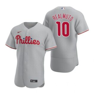 Men's #10 J.T. Realmuto Philadelphia Phillies Flex Base Jersey Gray
