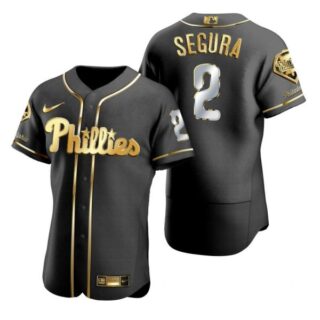 Men's #2 Jean Segura Philadelphia Phillies Flex Base Jersey Black Golden
