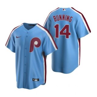 Men's #14 Jim Bunning Philadelphia Phillies Cool Base Jersey Light Blue