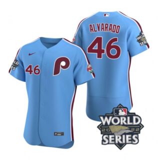 Men's Philadelphia Phillies Jose Alvarado 2022 World Series Stitched Jersey Light Blue