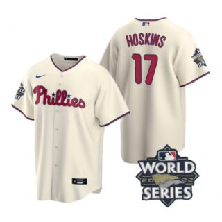 Men's Philadelphia Phillies Rhys Hoskins 2022 World Series Cream Stitched Jersey
