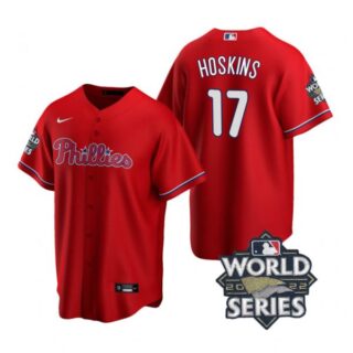 Men's Philadelphia Phillies Rhys Hoskins 2022 World Series Red Stitched Jersey