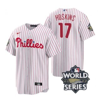 Men's Philadelphia Phillies Rhys Hoskins 2022 World Series White Stitched Jersey