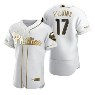 Men's #17 Rhys Hoskins Philadelphia Phillies Flex Base Jersey White Golden
