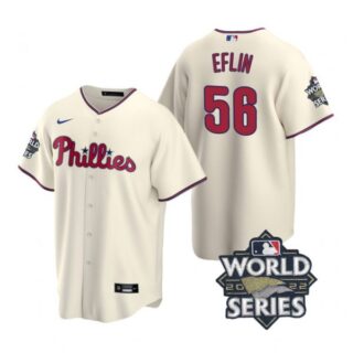 Men's Philadelphia Phillies Zach Eflin 2022 World Series Cream Stitched Jersey