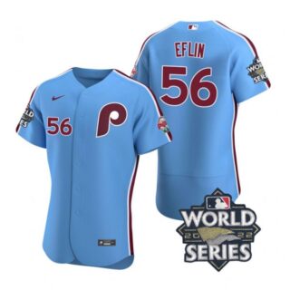 Men's Philadelphia Phillies Zach Eflin 2022 World Series Stitched Jersey Light Blue