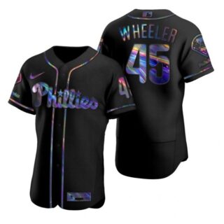 Men's #45 Zack Wheeler Philadelphia Phillies Flex Base Jersey Black Holographic