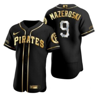 Men's #9 Bill Mazeroski Pittsburgh Pirates Flex Base Jersey Black Golden