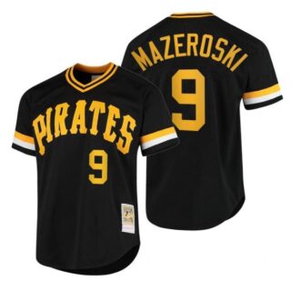 Men's #9 Bill Mazeroski Pittsburgh Pirates Cool Base Jersey Black Throwback