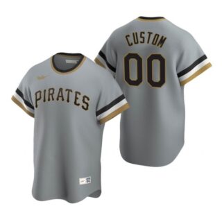 Men's Custom Pittsburgh Pirates Cool Base Jersey Gray Cooperstown