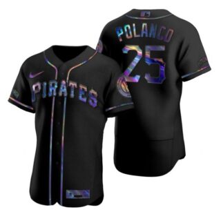 Men's #25 Gregory Polanco Pittsburgh Pirates Flex Base Jersey Black Holographic