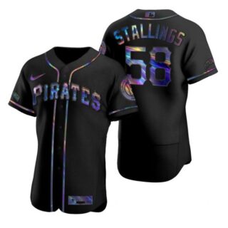 Men's #58 Jacob Stallings Pittsburgh Pirates Black Holographic Jersey Black Holographic