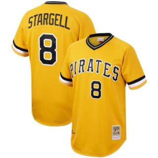 Men's #8 Willie Stargell Pittsburgh Pirates Cool Base Jersey Gold Throwback