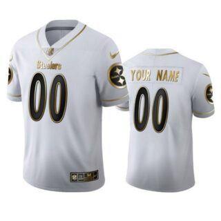 Men's Custom Pittsburgh Steelers Golden Limited Jersey Stitched White