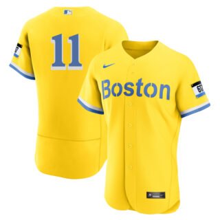 Men's Boston Red Sox #11 Rafael Devers Jersey Flex Base Yellow