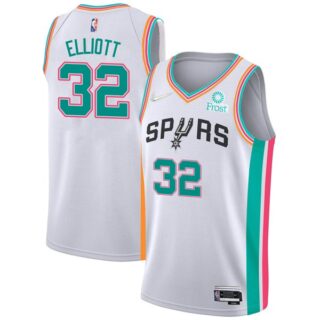 Men's San Antonio Spurs Sean Elliott White City Edition 75th Anniversary Diamond Jersey Stitched