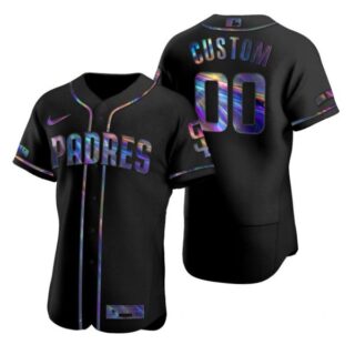 Men's Custom San Diego Padres Flex Base Jersey Black Holographic