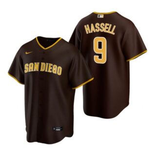 Men's #9 Robert Hassell San Diego Padres Cool Base Jersey Brown