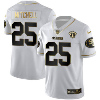 Men's San Francisco 49ers Elijah Mitchell White Gold Vapor Limited Jersey Stitched