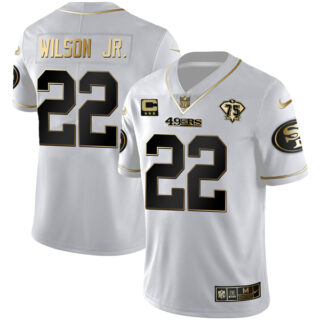 Men's San Francisco 49ers Jeff Wilson Jr. White Gold Vapor Limited Jersey Stitched