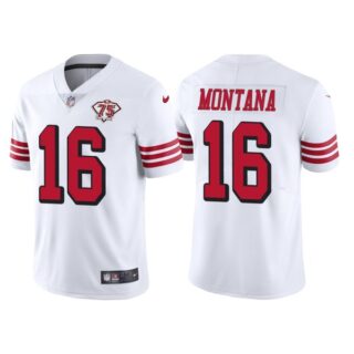 Men's San Francisco 49ers Joe Montana 75th Anniversary Throwback Limited Jersey Stitched White