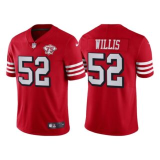 Men's San Francisco 49ers Patrick Willis 75th Anniversary Throwback Limited Jersey Stitched Scarlet