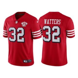 Men's San Francisco 49ers Ricky Watters 75th Anniversary Throwback Limited Jersey Stitched Scarlet