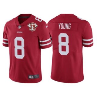 Men's #8 Steve Young San Francisco 49ers 75th Anniversary Patch Limited Jersey Stitched Red