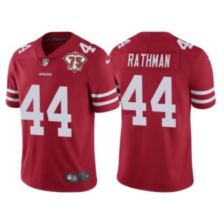 Men's #44 Tom Rathman San Francisco 49ers 75th Anniversary Patch Limited Jersey Stitched Red