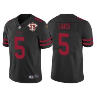 Men's #5 Trey Lance San Francisco 49ers 75th Anniversary Patch Limited Jersey Stitched Black