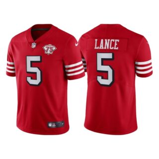 Men's San Francisco 49ers Trey Lance 75th Anniversary Throwback Limited Jersey Stitched Scarlet