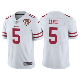 Men's #5 Trey Lance San Francisco 49ers 75th Anniversary Patch Limited Jersey Stitched White