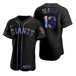 Men's #13 Austin Slater San Francisco Giants Flex Base Jersey Black Holographic