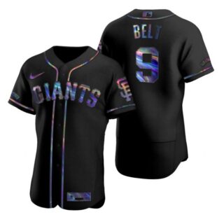Men's #9 Brandon Belt San Francisco Giants Flex Base Jersey Black Holographic