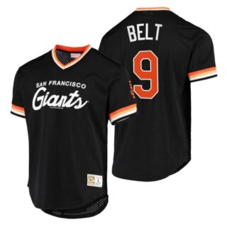 Men's #9 Brandon Belt San Francisco Giants Throwback Jersey Black Throwback