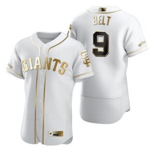 Men's #9 Brandon Belt San Francisco Giants Flex Base Jersey White Golden