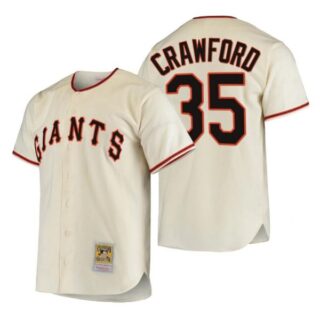 Men's #35 Brandon Crawford San Francisco Giants Throwback Jersey Black,Cream