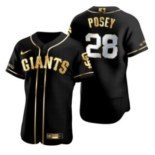 Men's #28 Buster Posey San Francisco Giants Flex Base Jersey Black Golden