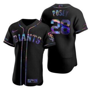 Men's #28 Buster Posey San Francisco Giants Flex Base Jersey Black Holographic
