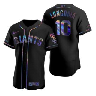 Men's #10 Evan Longoria San Francisco Giants Flex Base Jersey Black Holographic