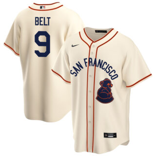 Men's Cool Base Brandon Belt San Francisco Giants Sea Lions Throwback 1946 Home Cream Stitched Jersey