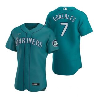 Men's Marco Gonzales Seattle Mariners Flex Base Jersey White Golden Edition Aqua