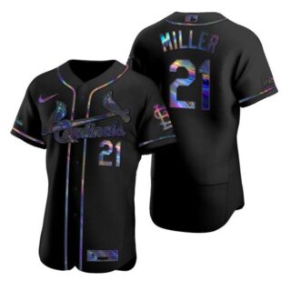 Men's Andrew Miller St. Louis Cardinals Flex Base Jersey Light Blue Black Holographic