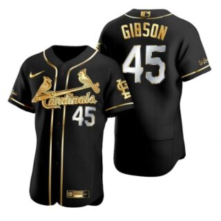 Men's Bob Gibson St. Louis Cardinals Flex Base Jersey White Black Golden
