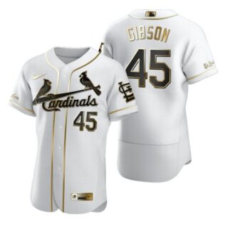 Men's Bob Gibson St. Louis Cardinals Flex Base Jersey White White Golden