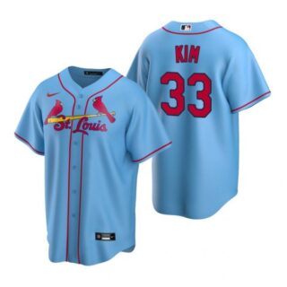 Men's Kwang Hyun Kim St. Louis Cardinals Cool Base Jersey Red Light Blue