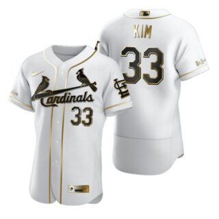 Men's Kwang Hyun Kim St. Louis Cardinals Flex Base Jersey White WS White Golden