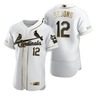 Men's Paul Dejong St. Louis Cardinals Flex Base Jersey White WS White Golden